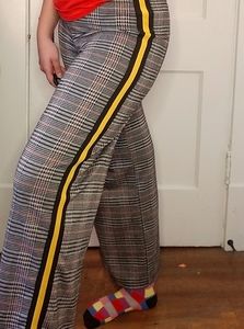 Plaid Side Stripe Wide Leg Pants Size Large